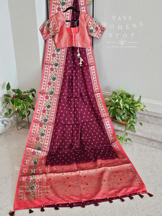 Dupion Silk Bhandini Paithani Border Saree - Blouse