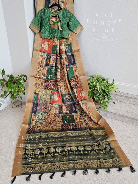 Semi Tussar Digital Print Saree - Blouse