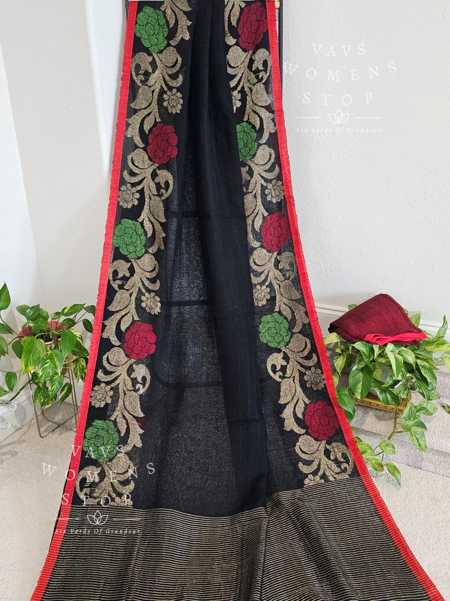 Black Linen by linen jamdani border Saree