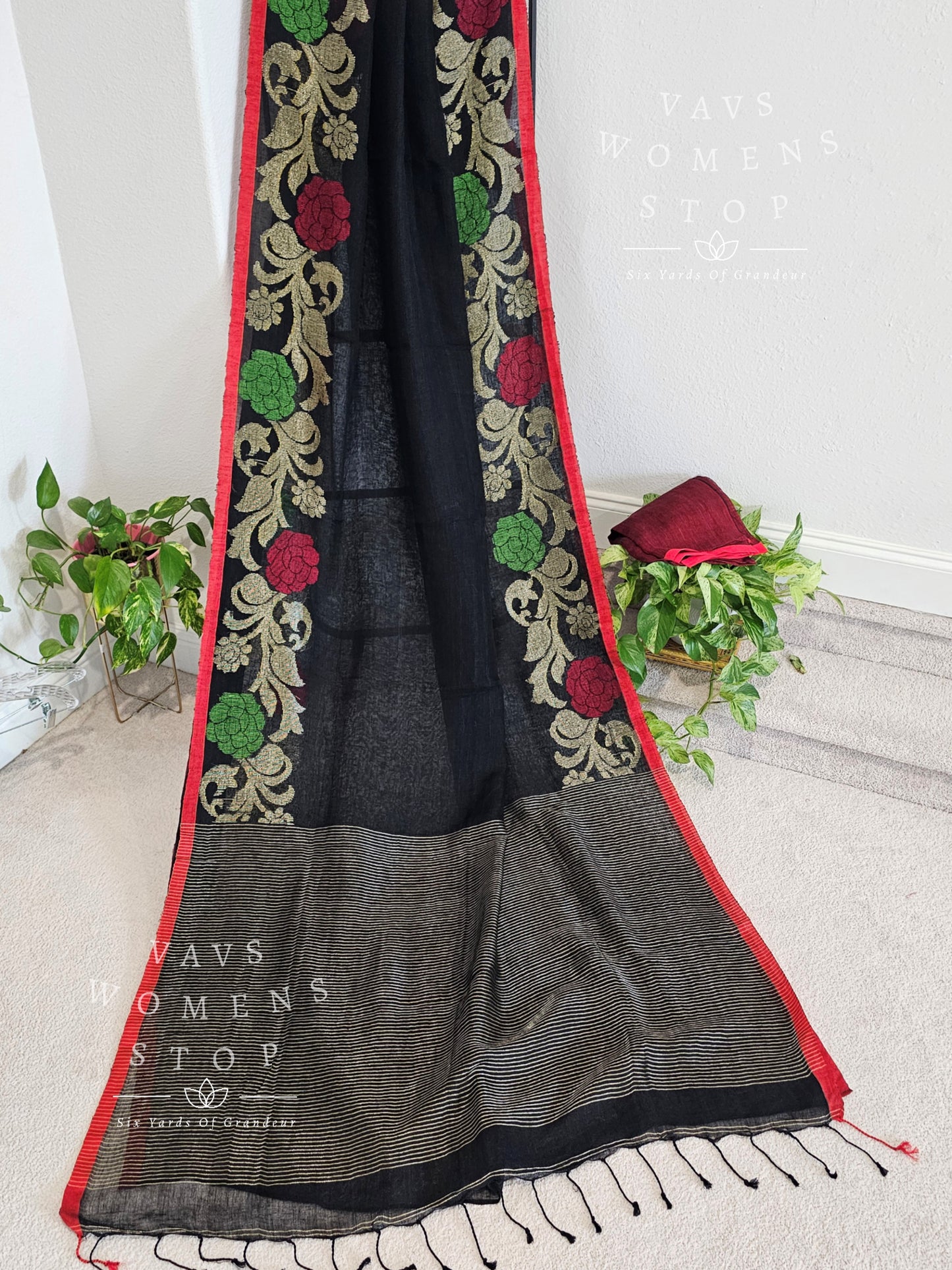 Black Linen by linen jamdani border Saree