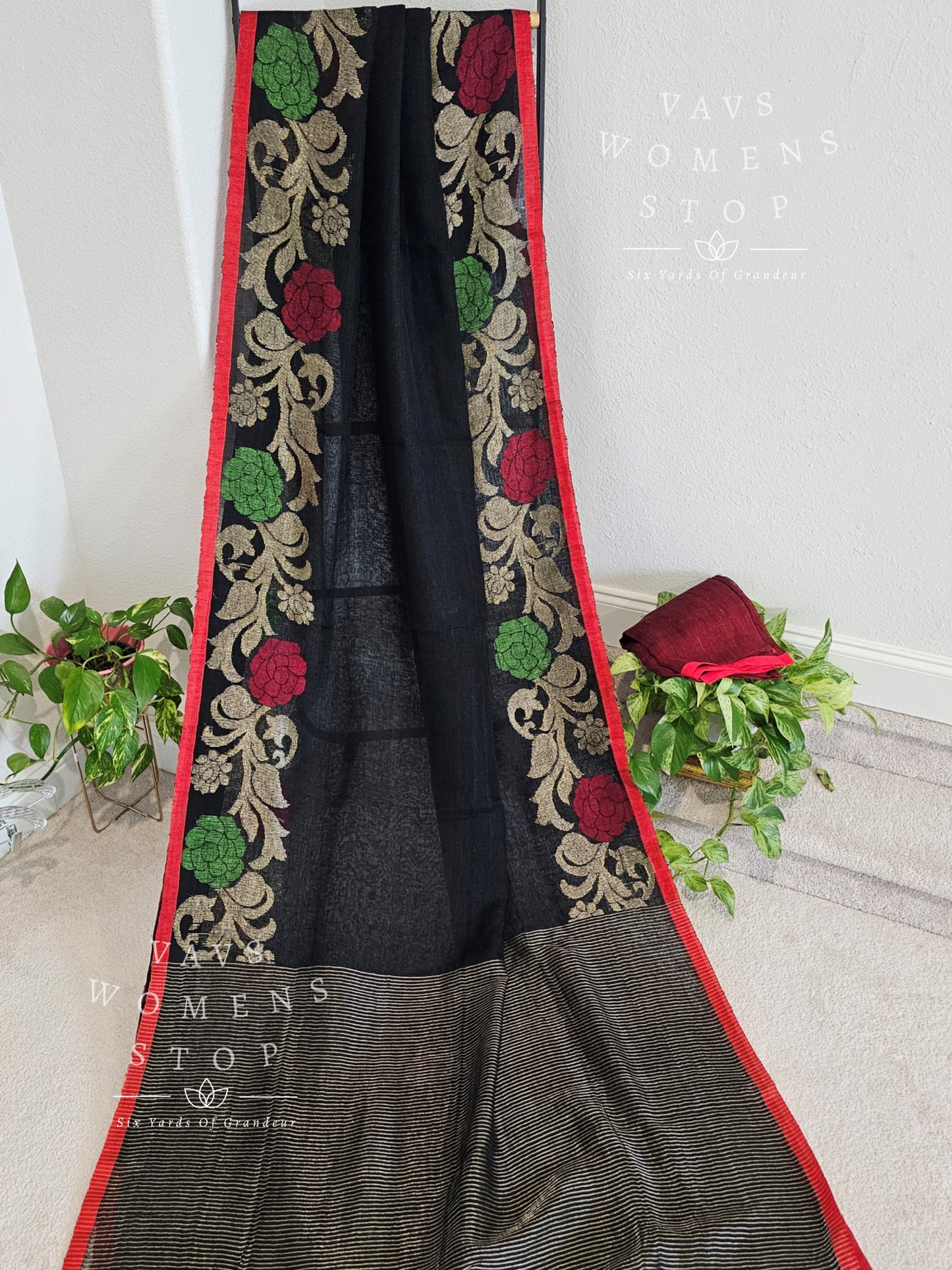 Black Linen by linen jamdani border Saree