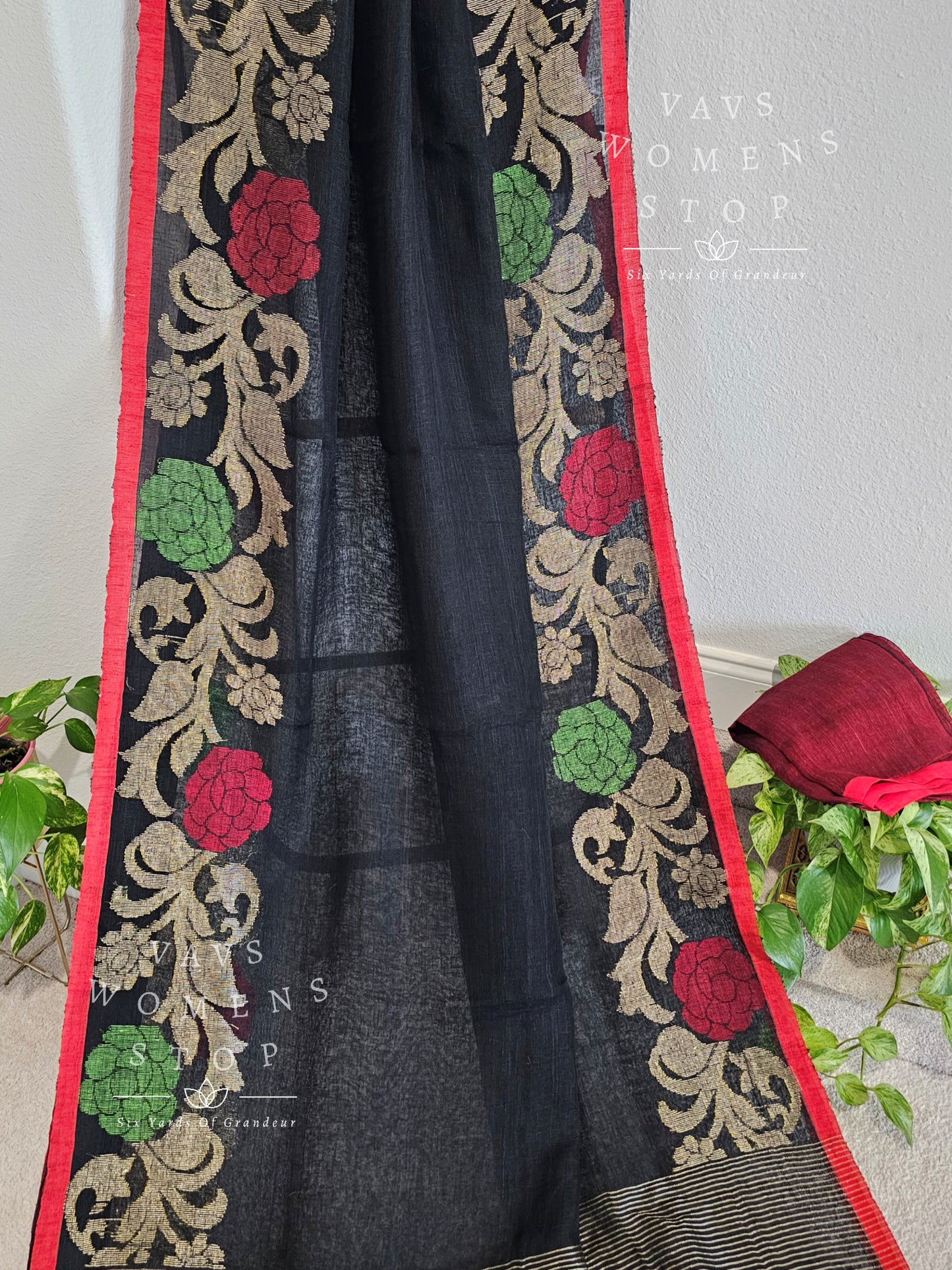 Black Linen by linen jamdani border Saree