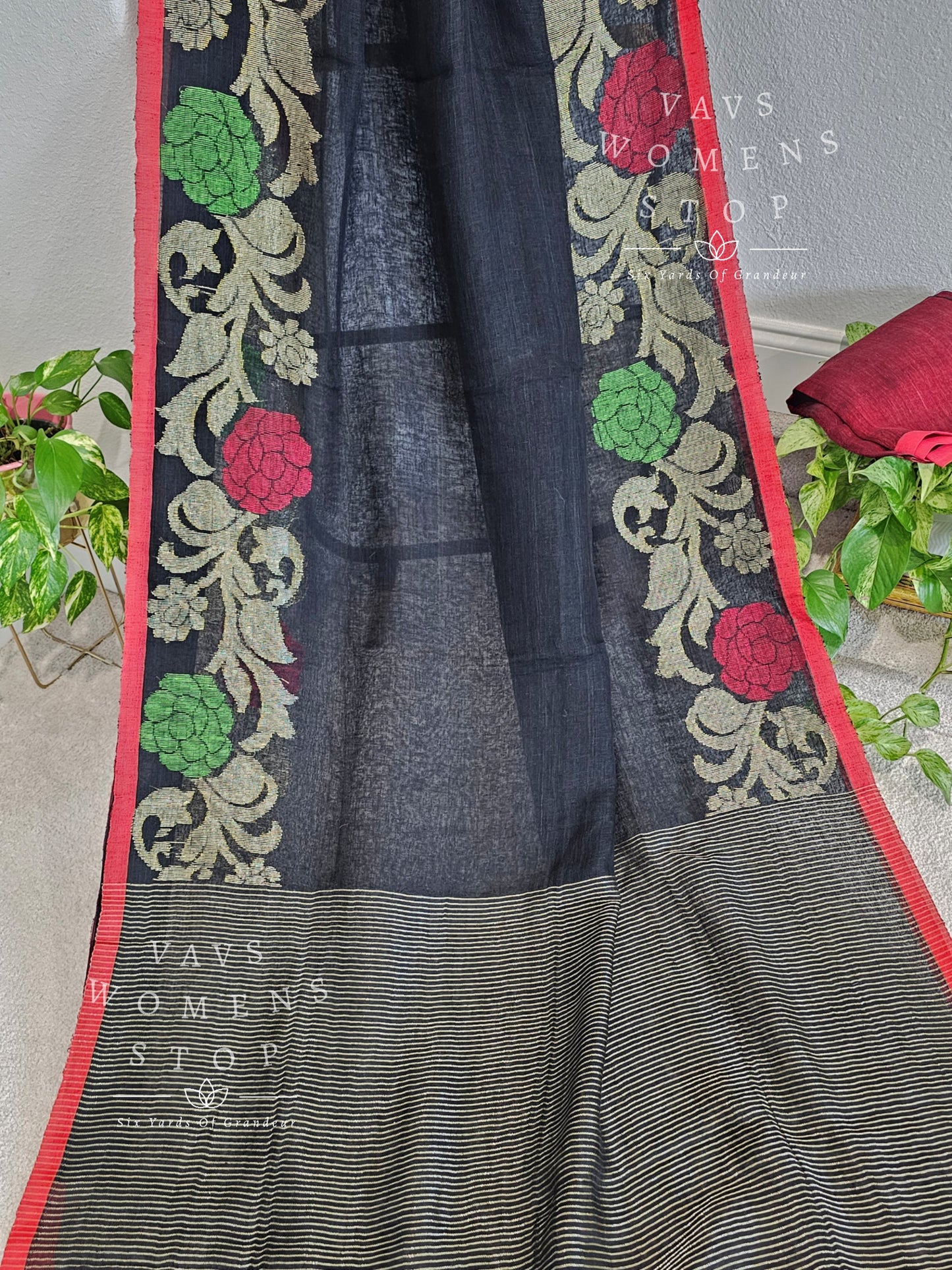 Black Linen by linen jamdani border Saree