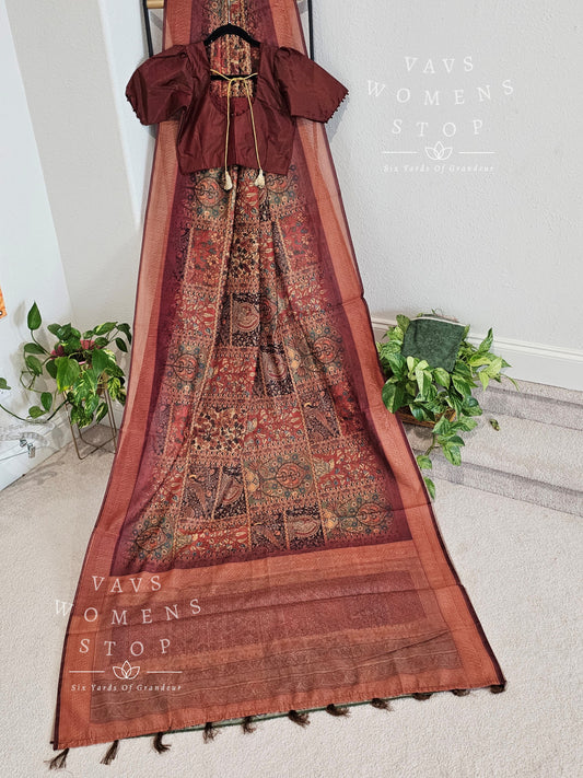 Soft Chanderi Digital Kalamkari Prints Saree - Blouse