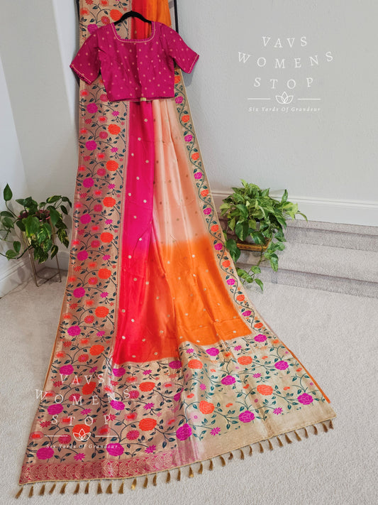 Munga Crepe Paithani Shaded Saree - Blouse