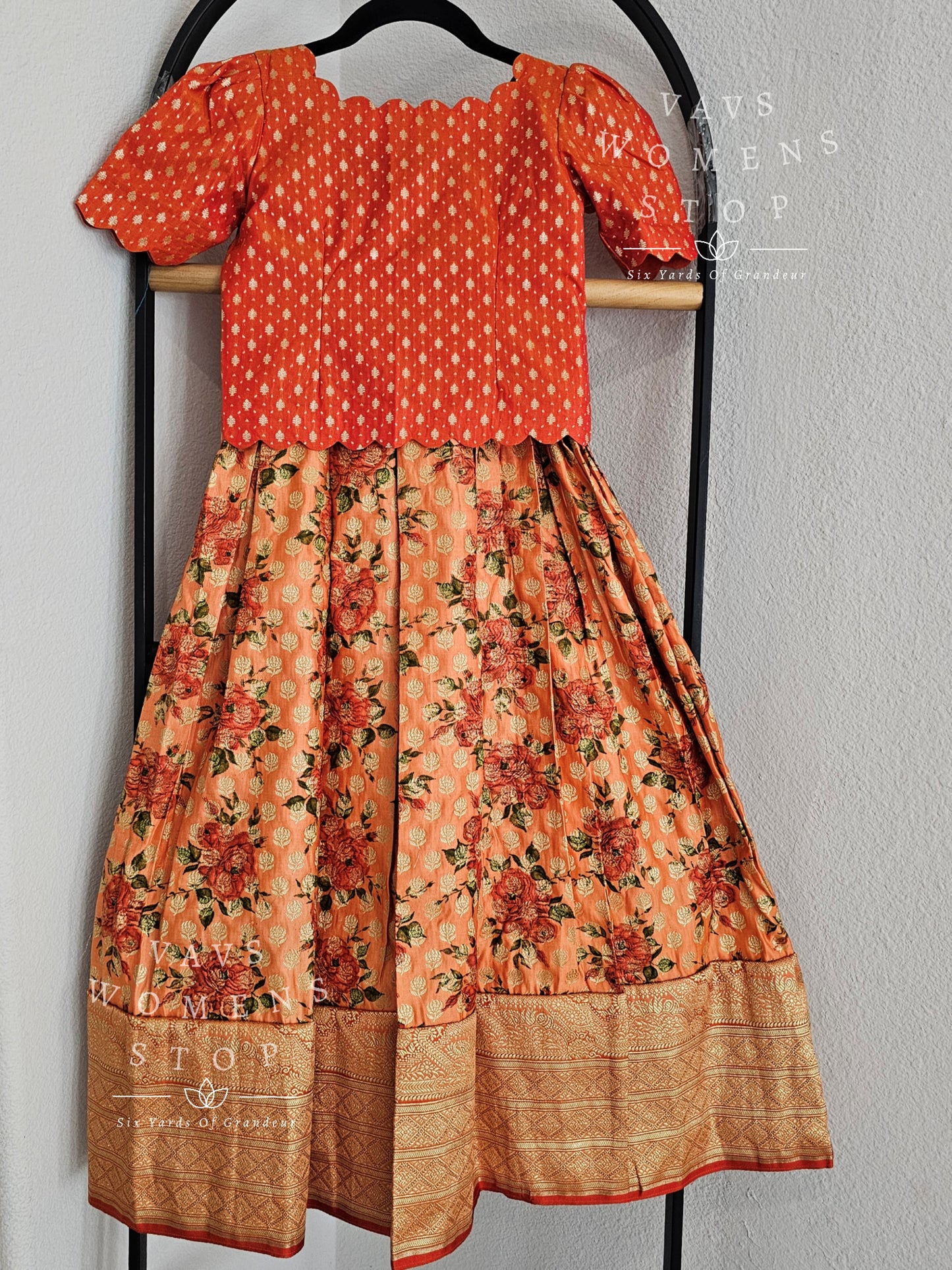 Satin Benarasi Floral Prints Lehenga/Langa Blouse