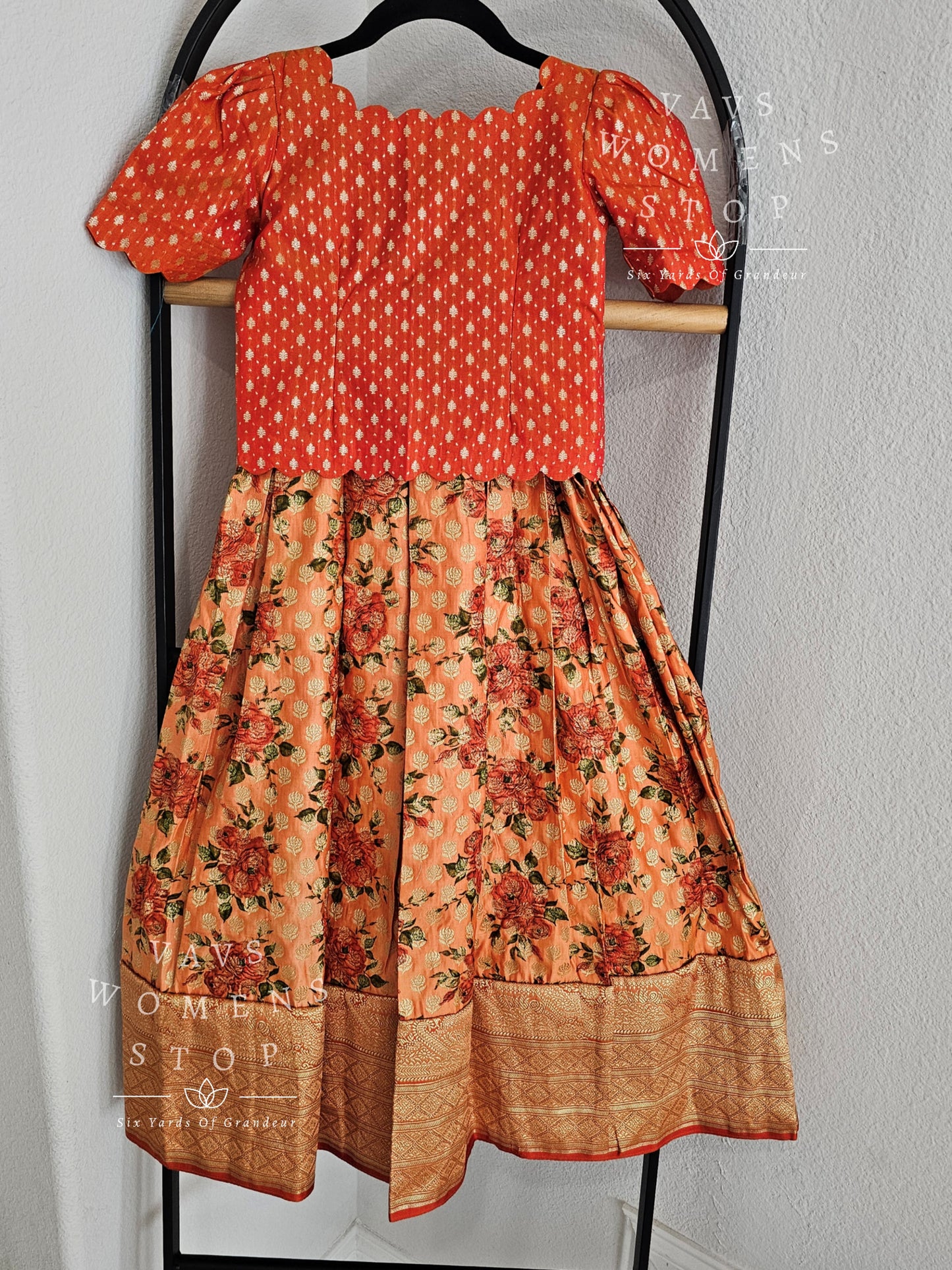 Satin Benarasi Floral Prints Lehenga/Langa Blouse