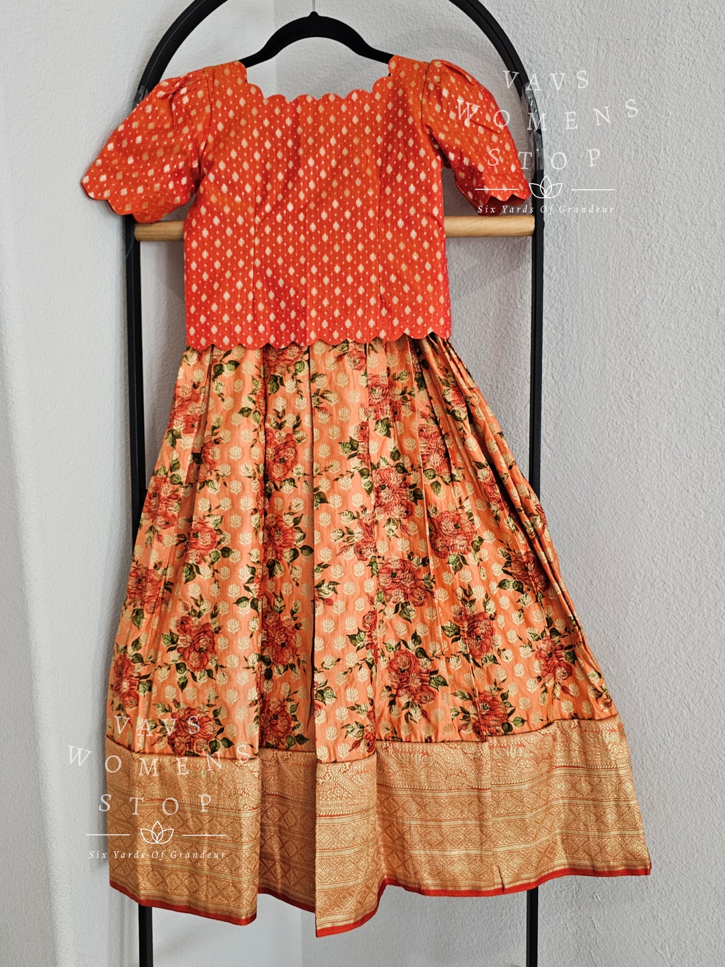 Satin Benarasi Floral Prints Lehenga/Langa Blouse