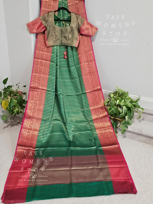 Kora Muslin Katan Silk Saree - Blouse
