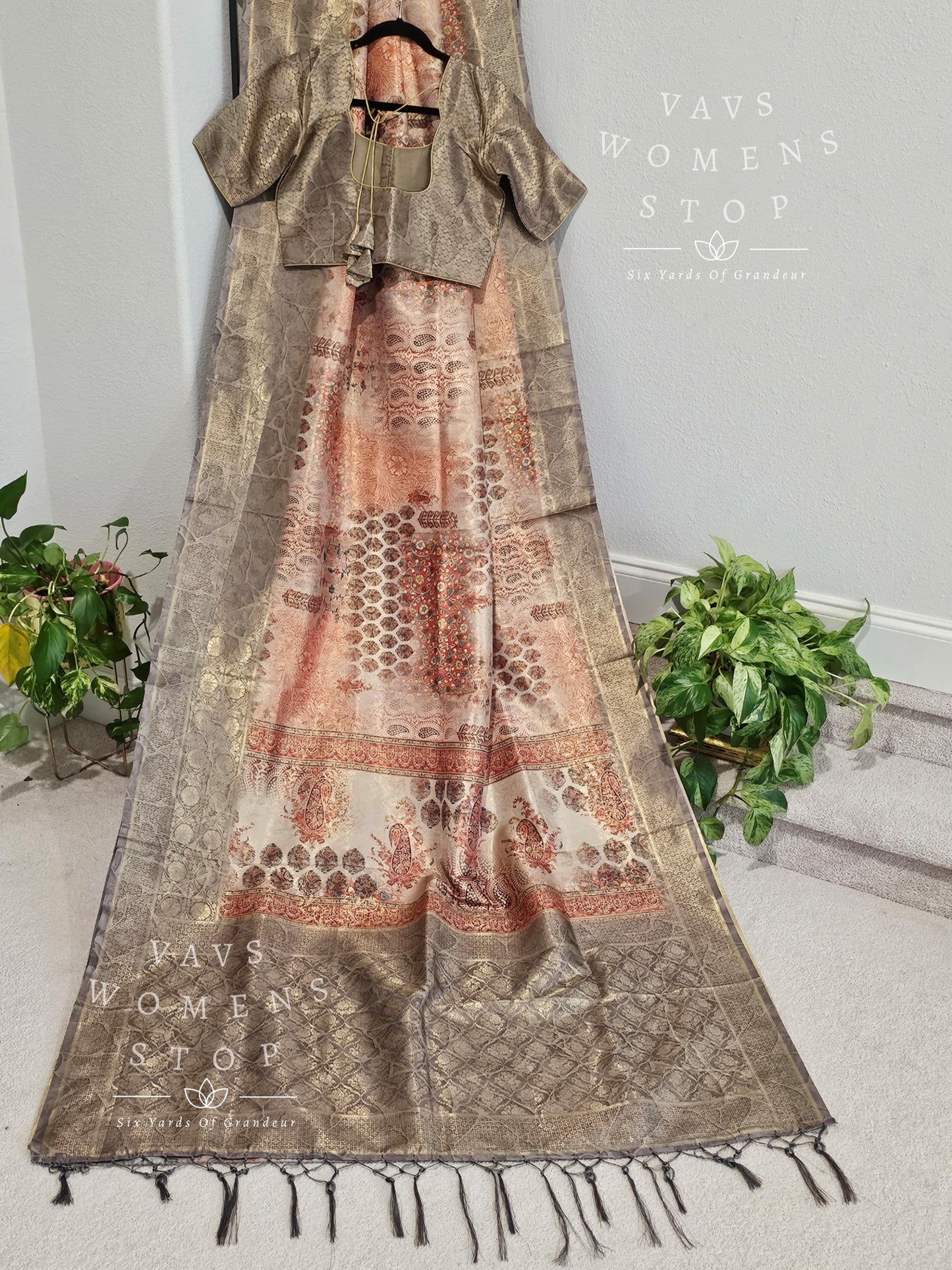 Kalamkari Print Semi Benarasi Silk Saree - Blouse