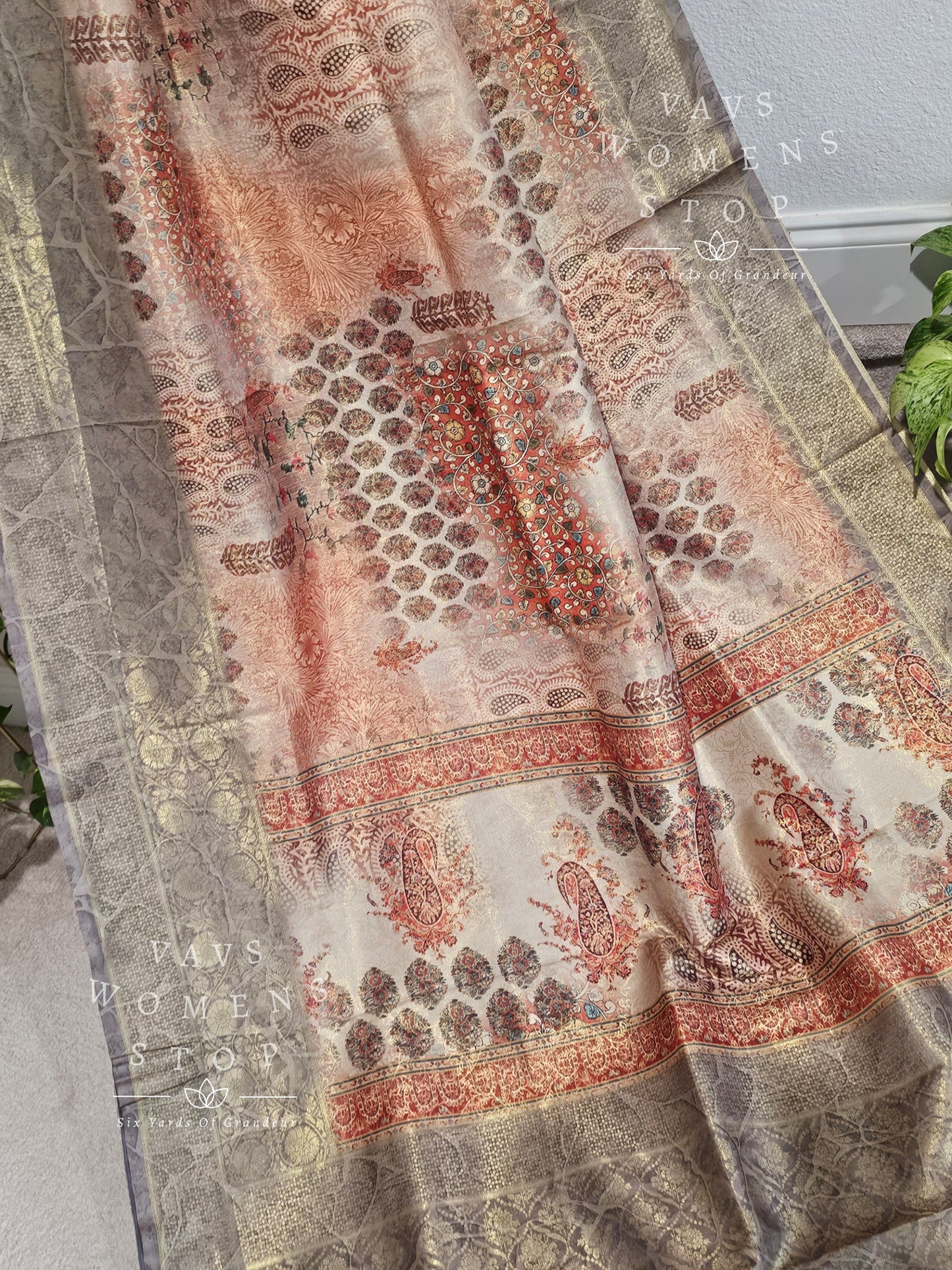 Kalamkari Print Semi Benarasi Silk Saree - Blouse