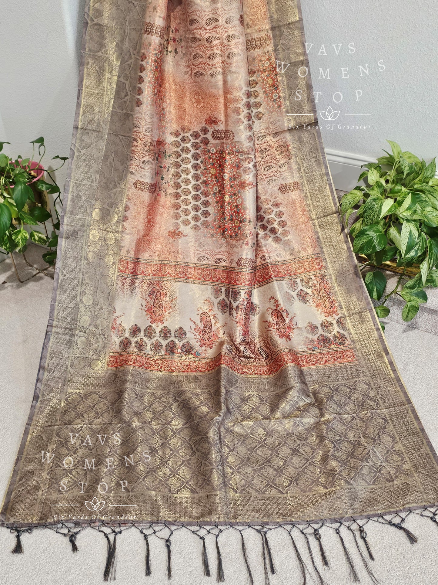 Kalamkari Print Semi Benarasi Silk Saree - Blouse