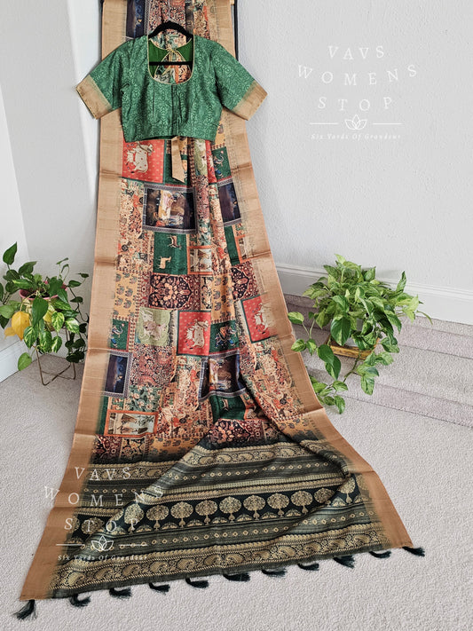 Semi Tussar Digital Print Saree - Blouse