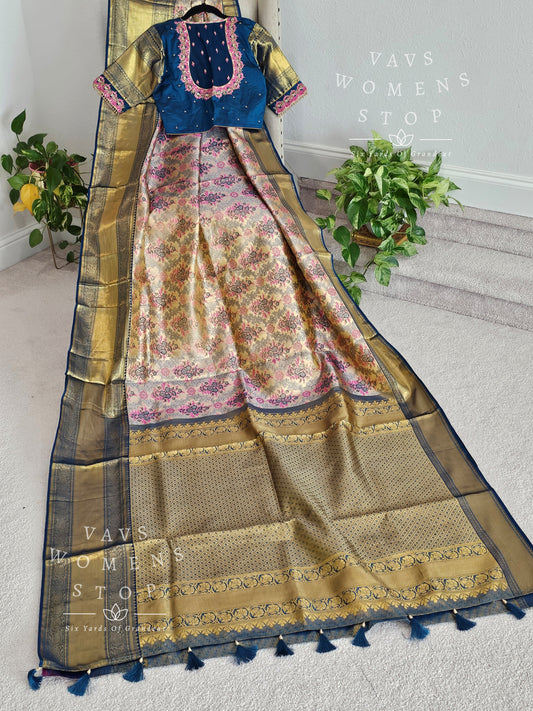 Pure Kanchi Pattu Tissue Brocade Silk Saree - Maggam Blouse
