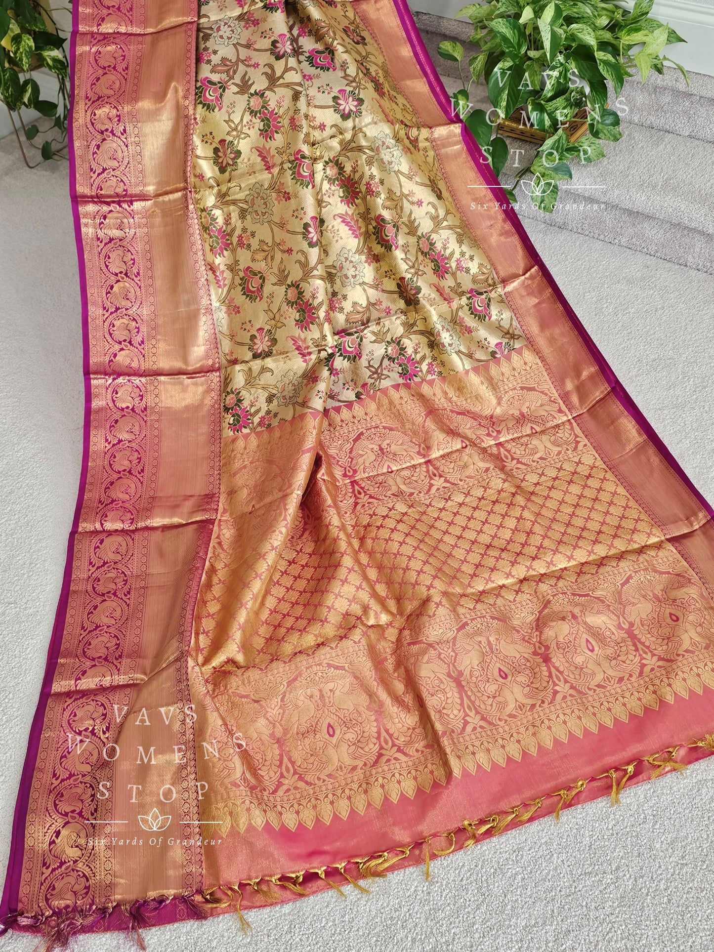 Pure Kanchi Pattu Tissue Brocade Silk Saree - Maggam Blouse