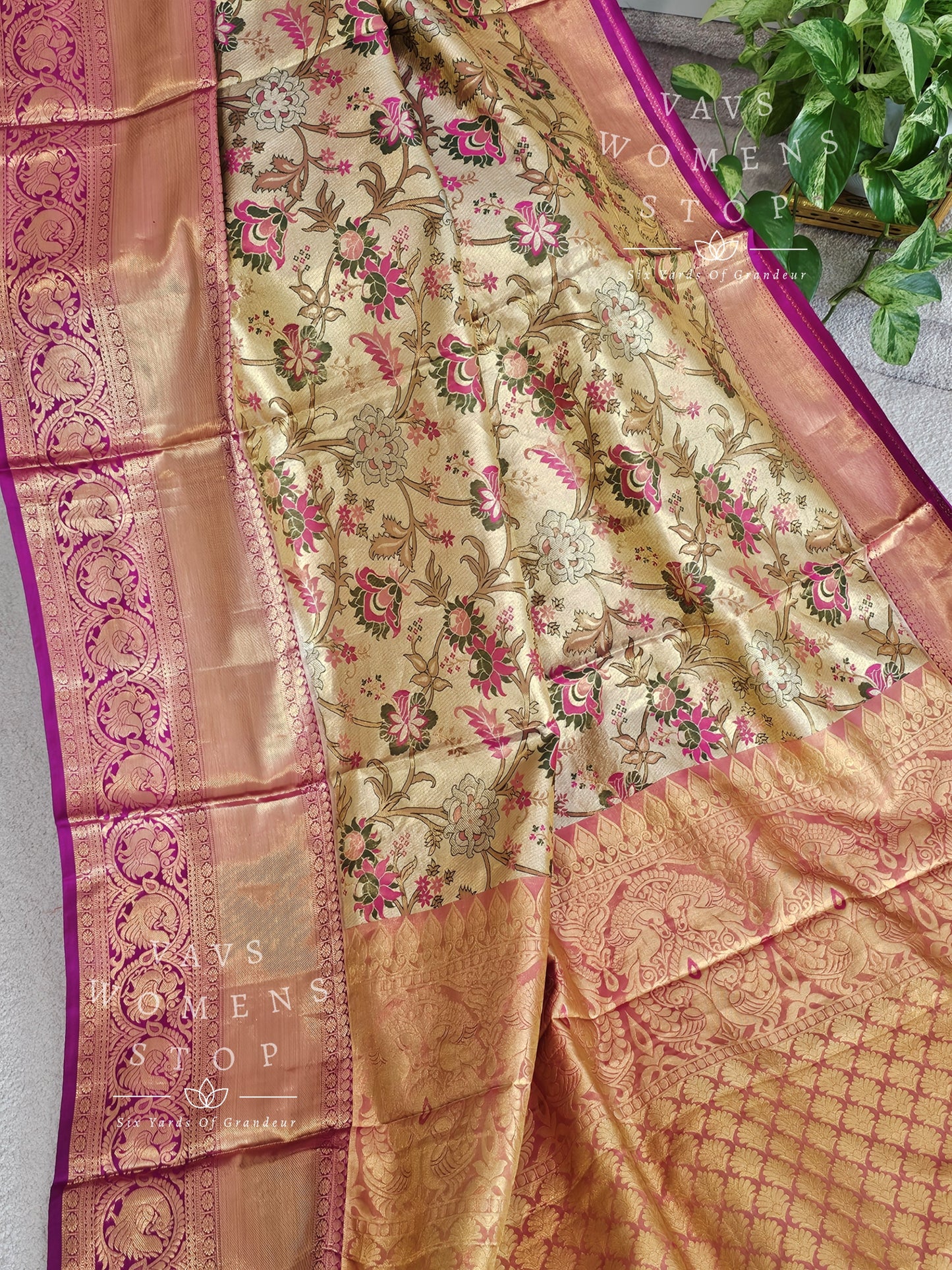 Pure Kanchi Pattu Tissue Brocade Silk Saree - Maggam Blouse