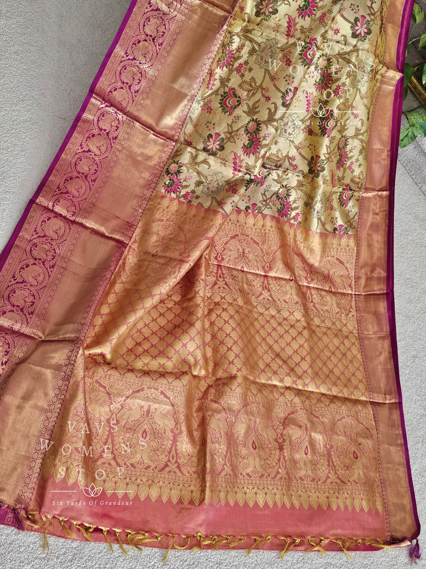 Pure Kanchi Pattu Tissue Brocade Silk Saree - Maggam Blouse