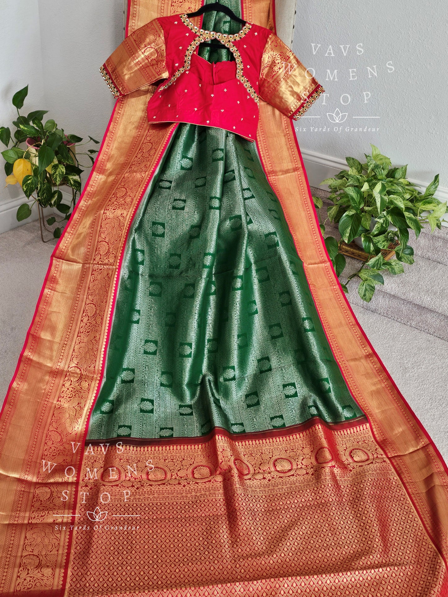 Pure Kanchi Pattu Tissue Brocade Silk Saree - Maggam Blouse