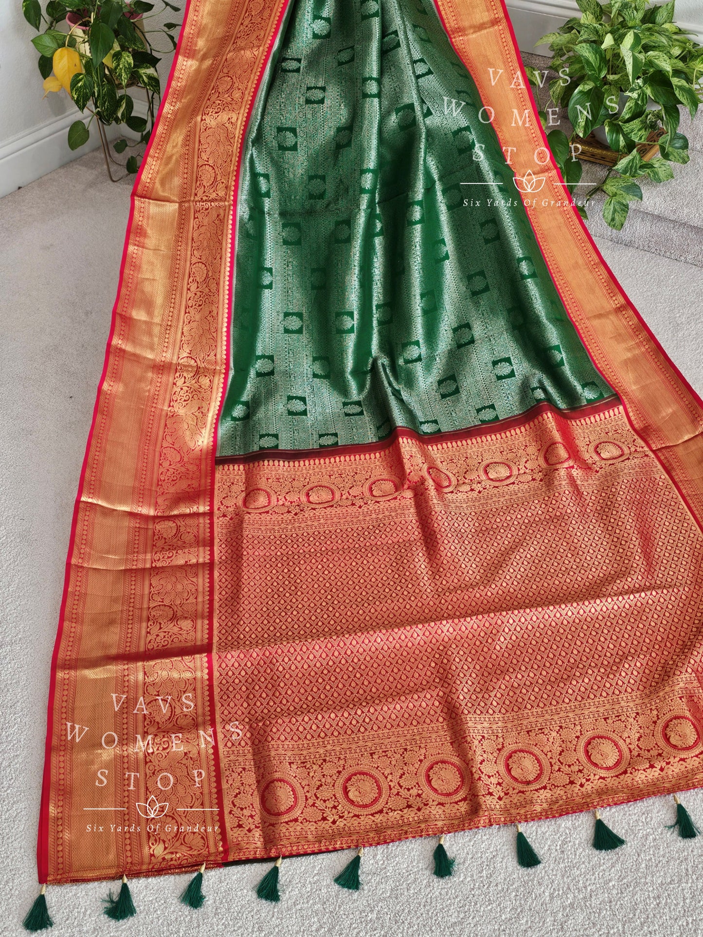 Pure Kanchi Pattu Tissue Brocade Silk Saree - Maggam Blouse