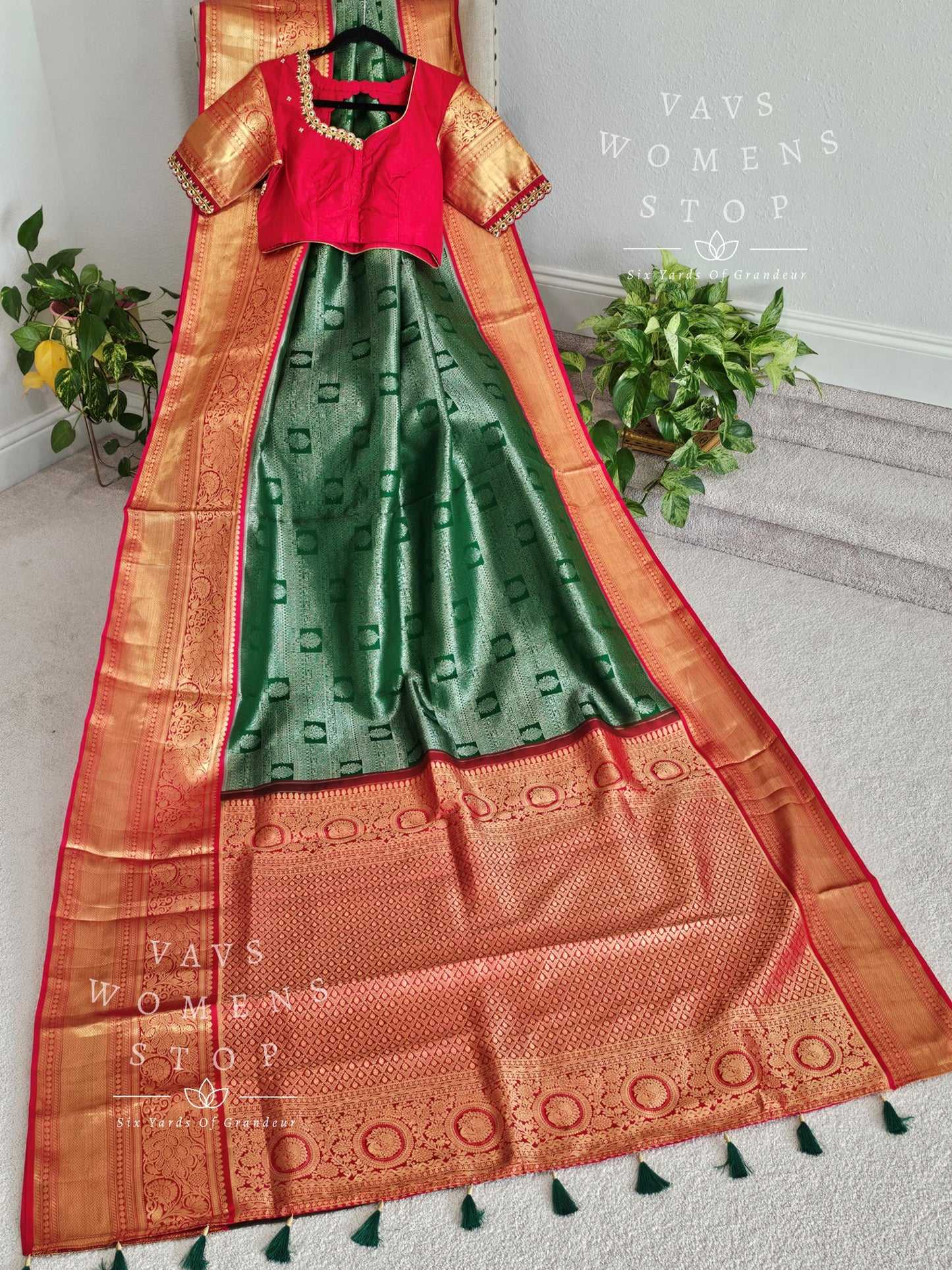 Pure Kanchi Pattu Tissue Brocade Silk Saree - Maggam Blouse