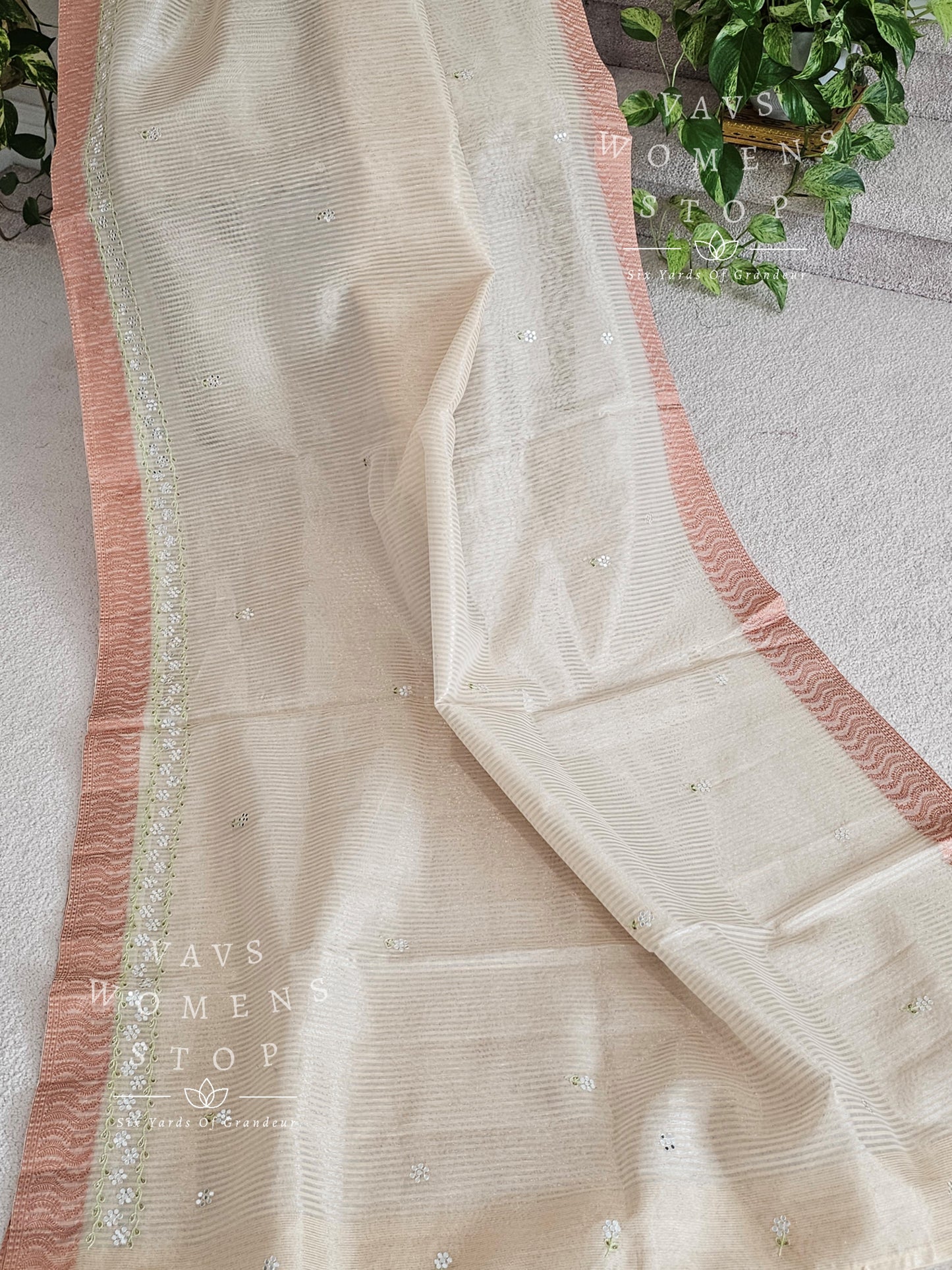 Linen Cotton Tissue Embroidery Saree