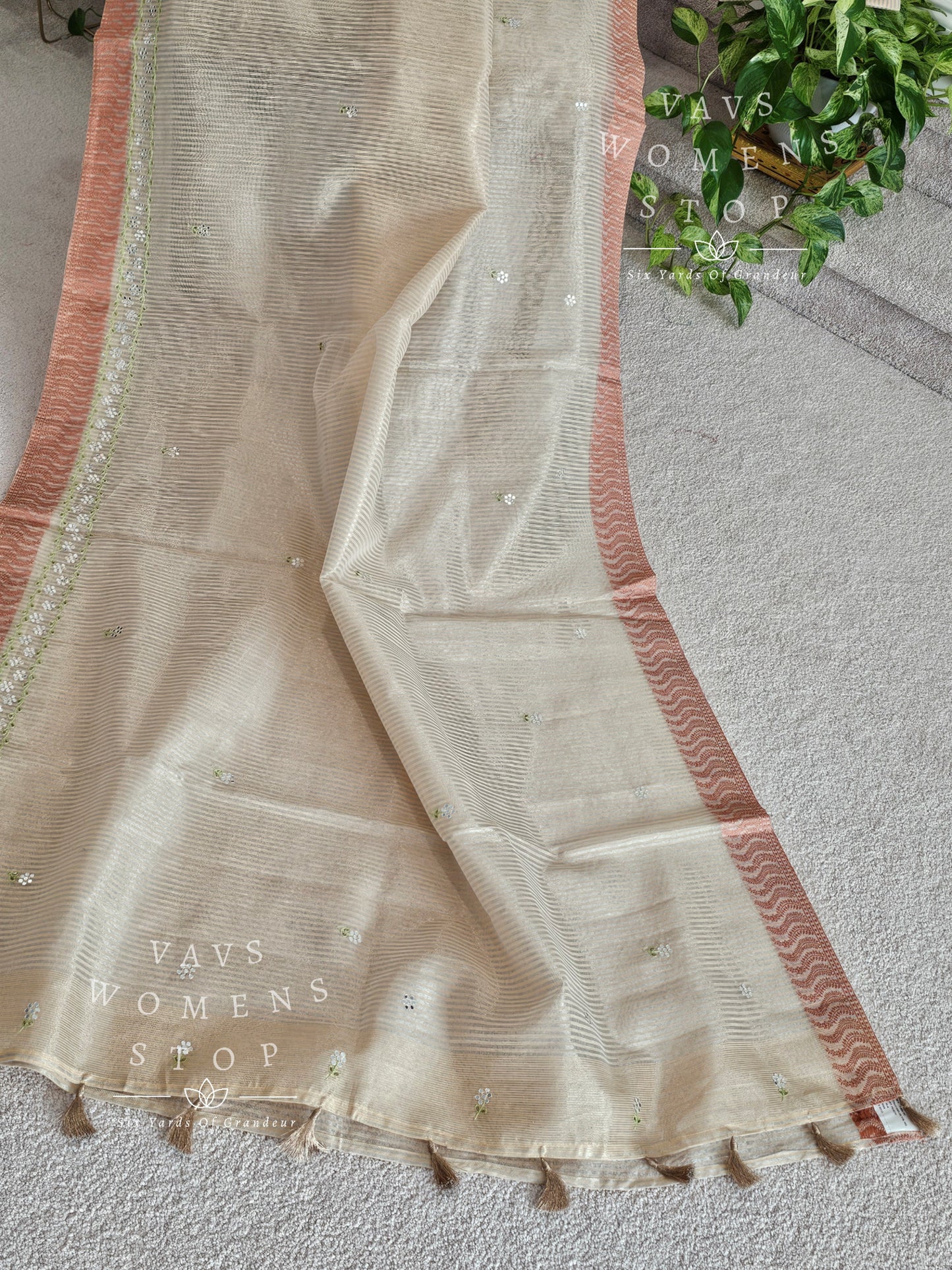 Linen Cotton Tissue Embroidery Saree