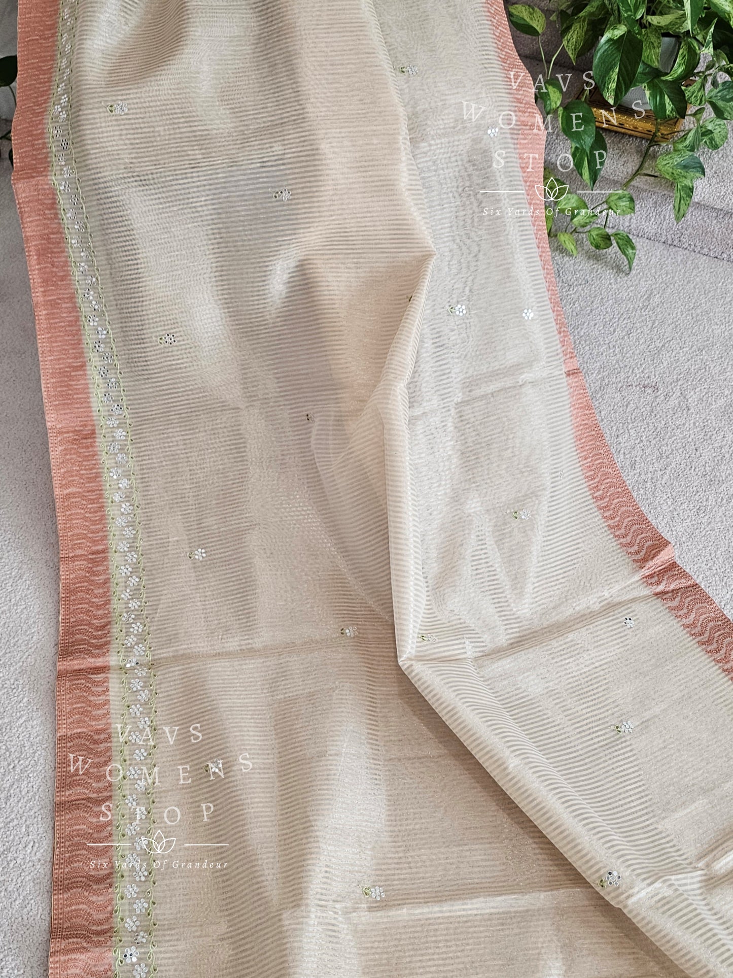 Linen Cotton Tissue Embroidery Saree