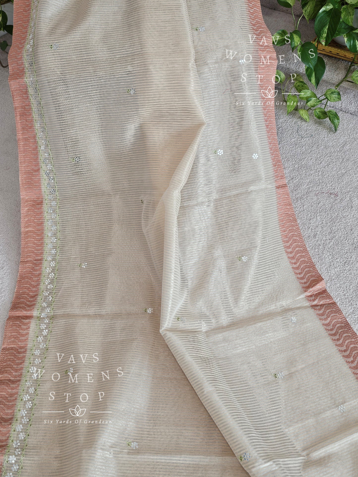 Linen Cotton Tissue Embroidery Saree