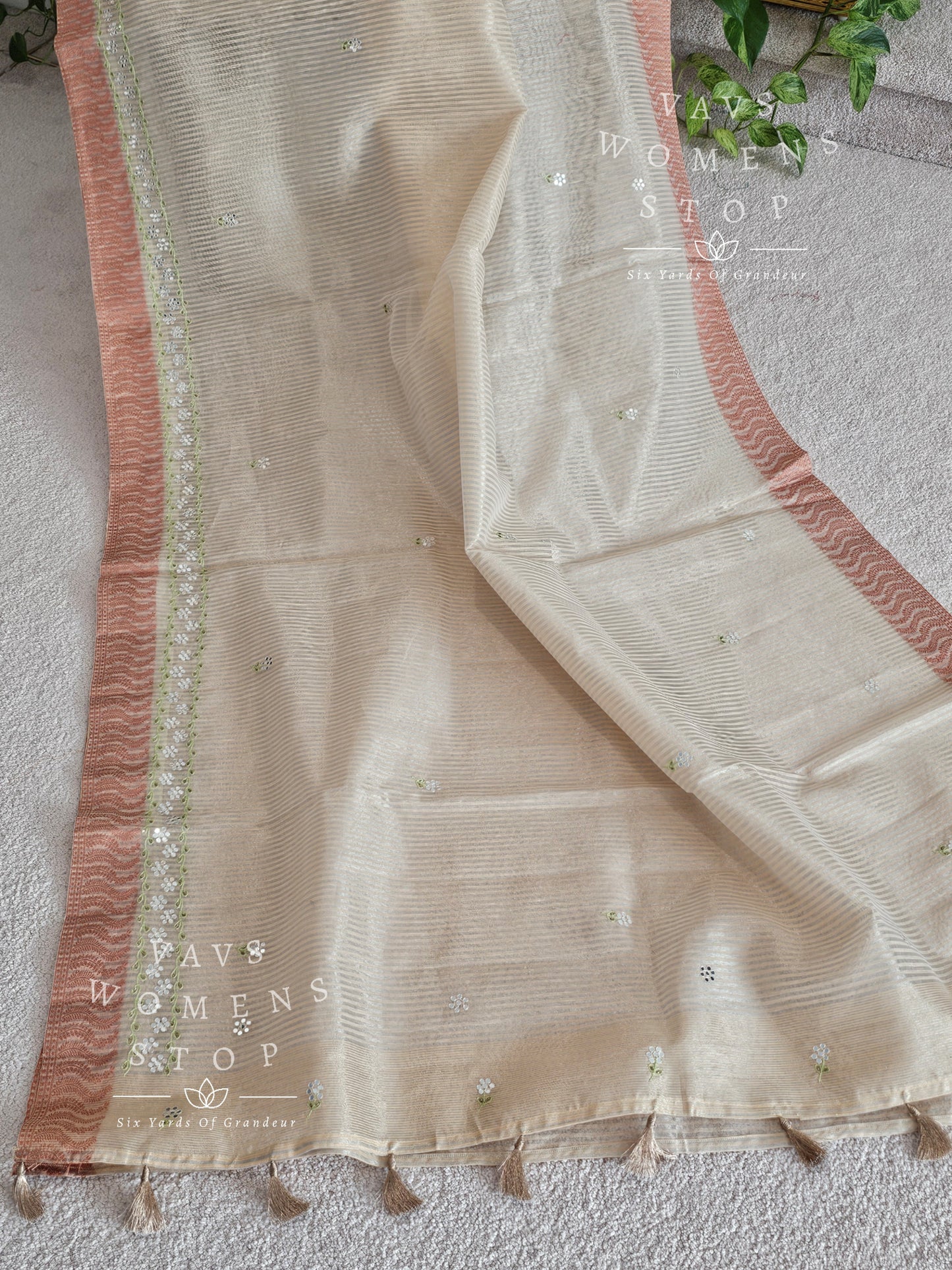 Linen Cotton Tissue Embroidery Saree