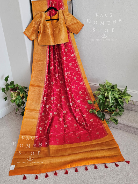 Handwoven Pure Chiniya Silk Saree - Blouse