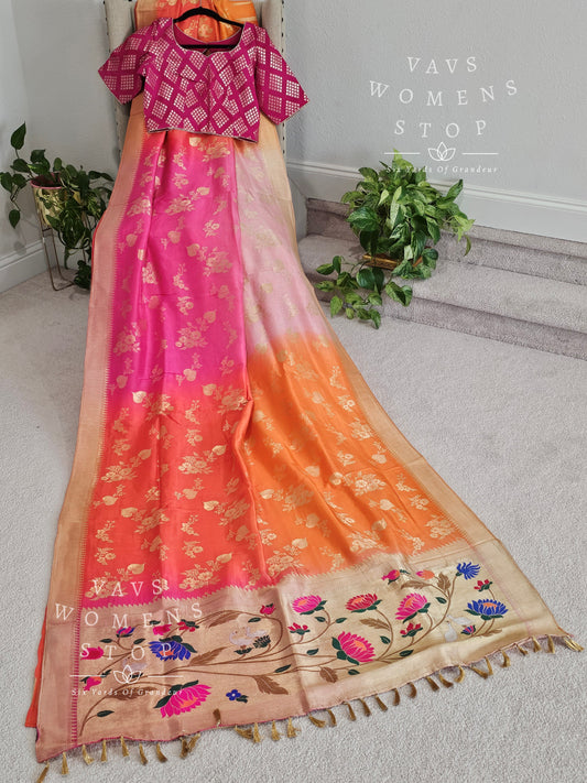 Munga Crepe Silk Paithani Pallu Saree - Blouse