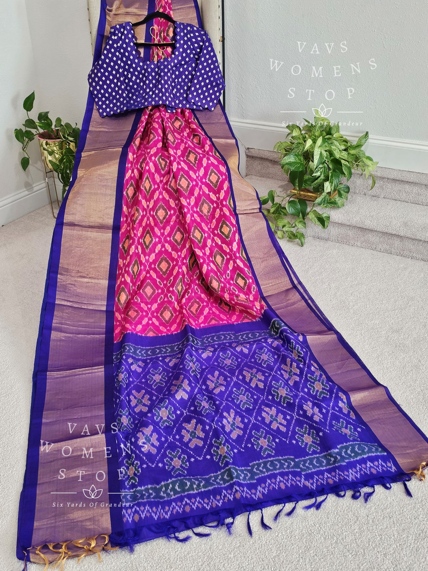 Pure Kuppadam Pochampally Designer Silk Saree - Benarasi Blouse