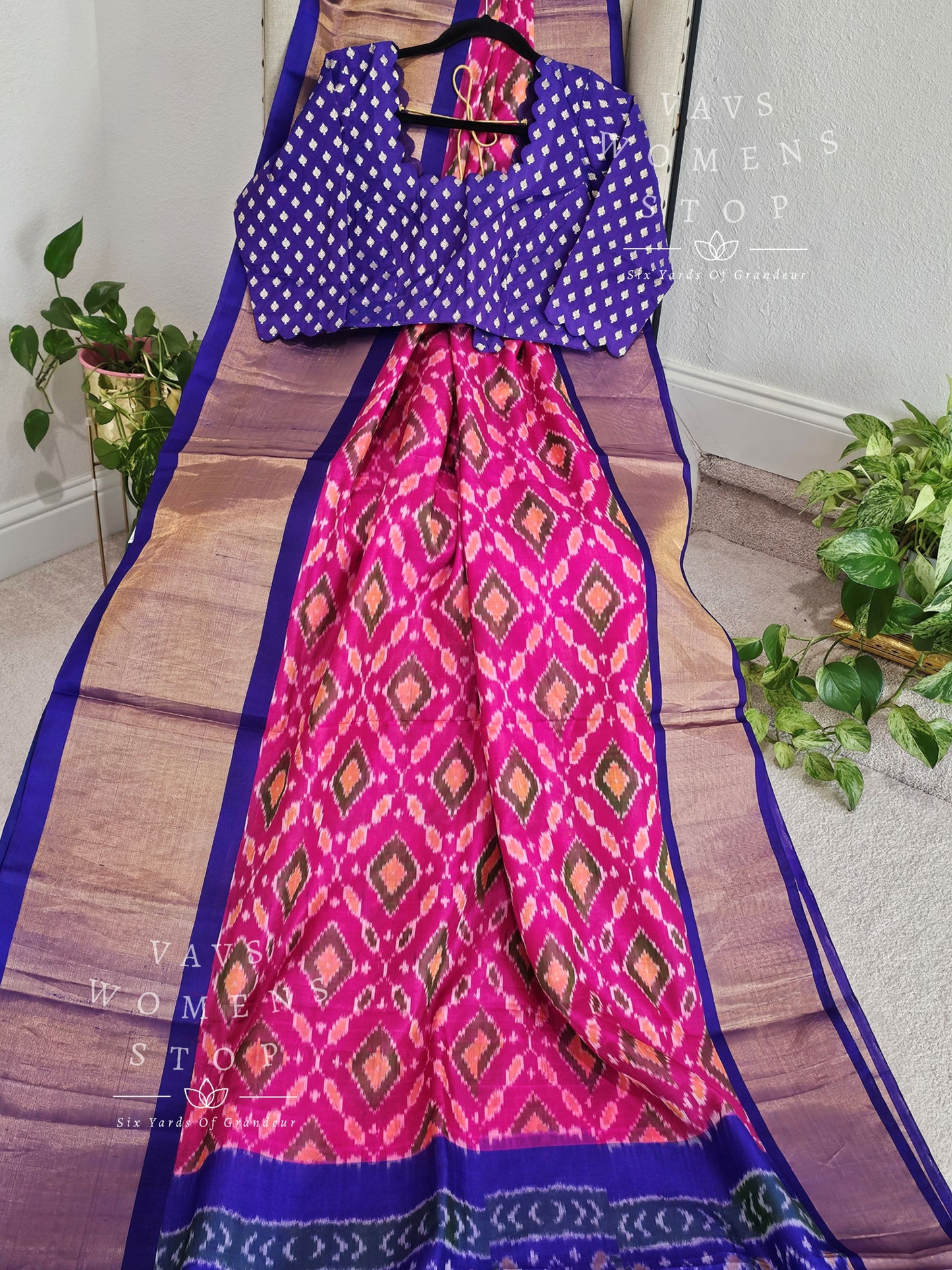 Pure Kuppadam Pochampally Designer Silk Saree - Benarasi Blouse