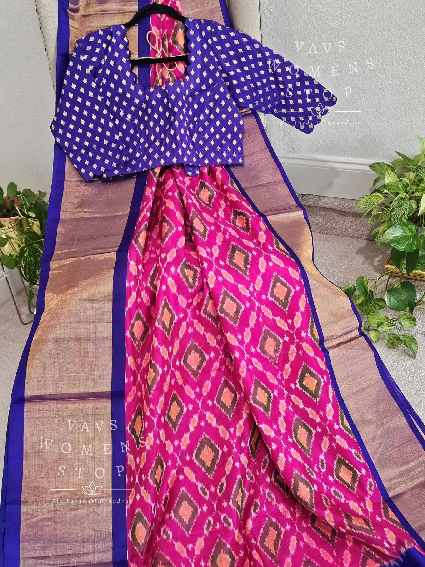 Pure Kuppadam Pochampally Designer Silk Saree - Benarasi Blouse