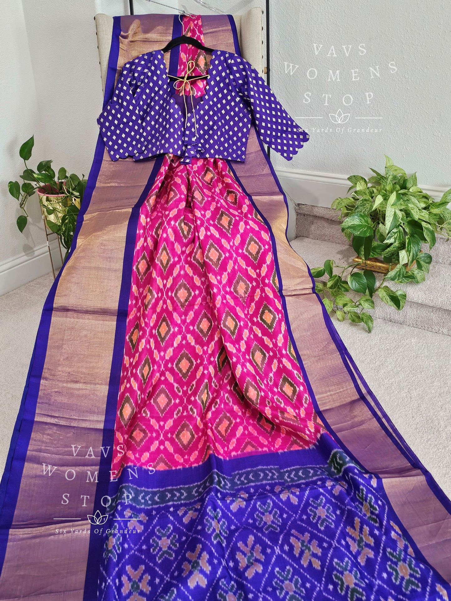 Pure Kuppadam Pochampally Designer Silk Saree - Benarasi Blouse