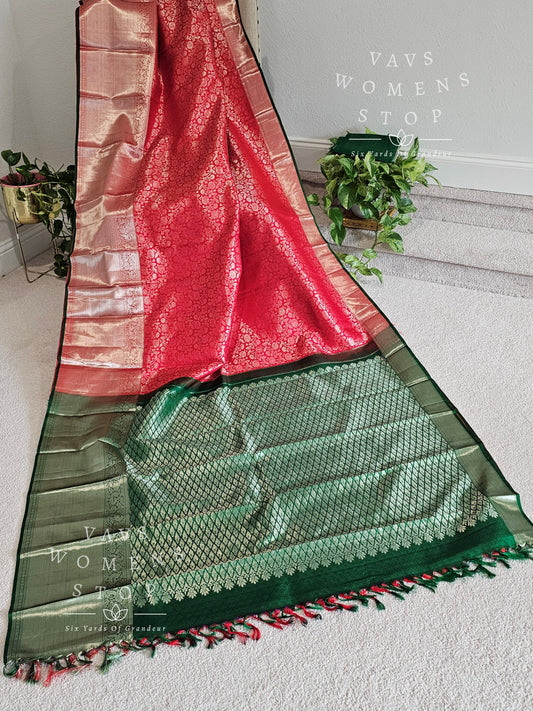 Pure Kanchi Pattu Silk Saree with Maggam Blouse