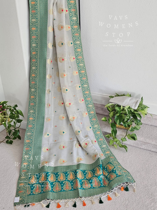 Munga Crepe Silk Tissue Saree - Pure Benarasi Blouse