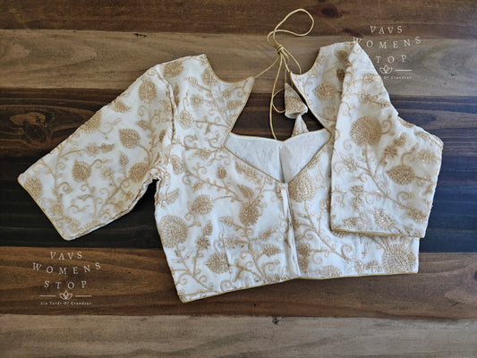 White Heavy Machine Embroidery Designer Georgette Blouse