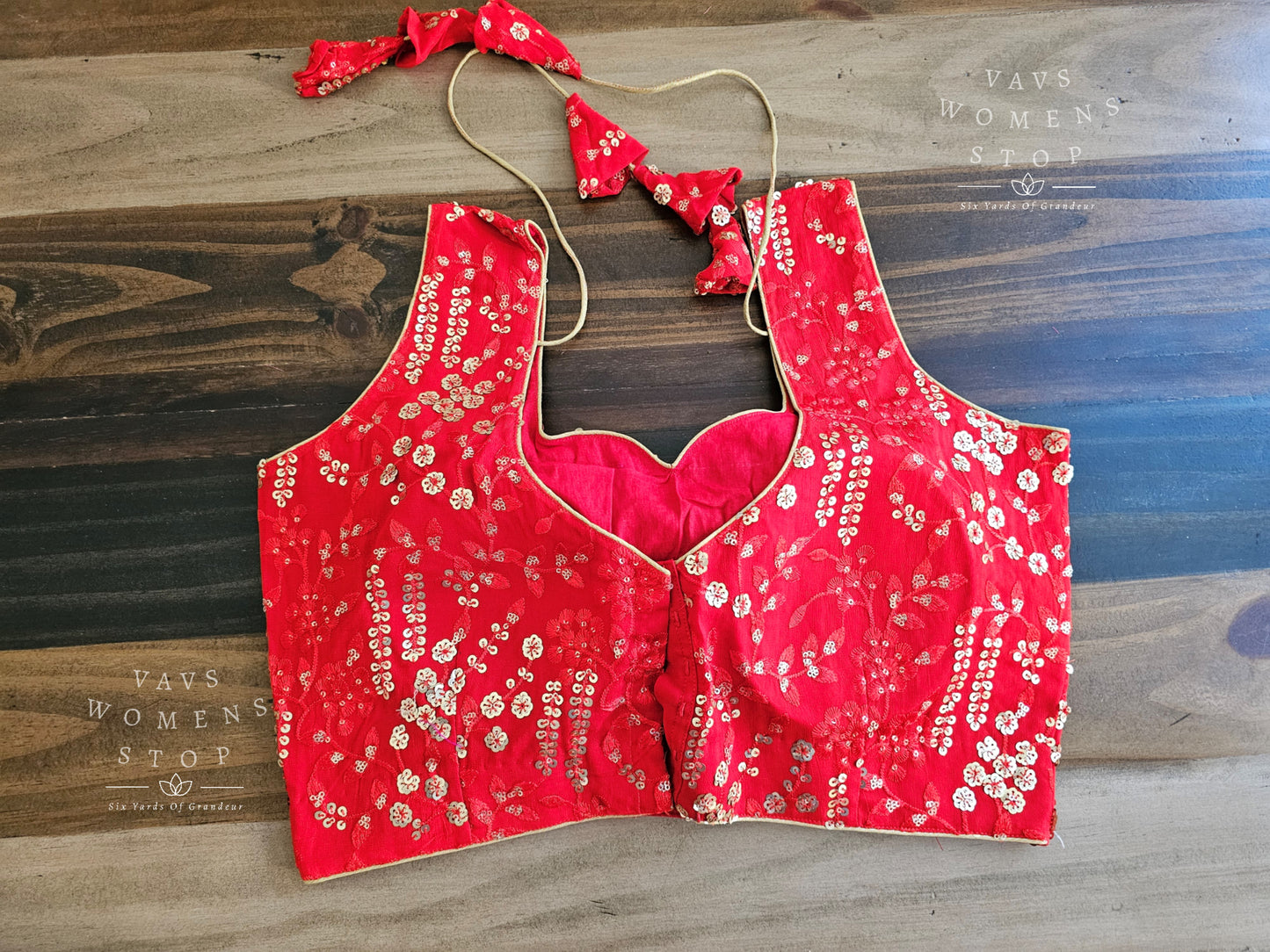 Red Sleeveless Sequins Designer Blouse