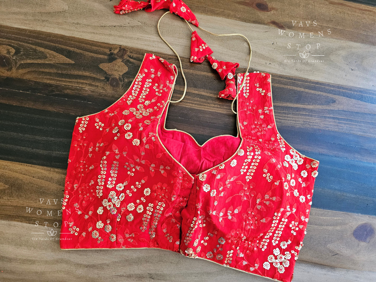 Red Sleeveless Sequins Designer Blouse