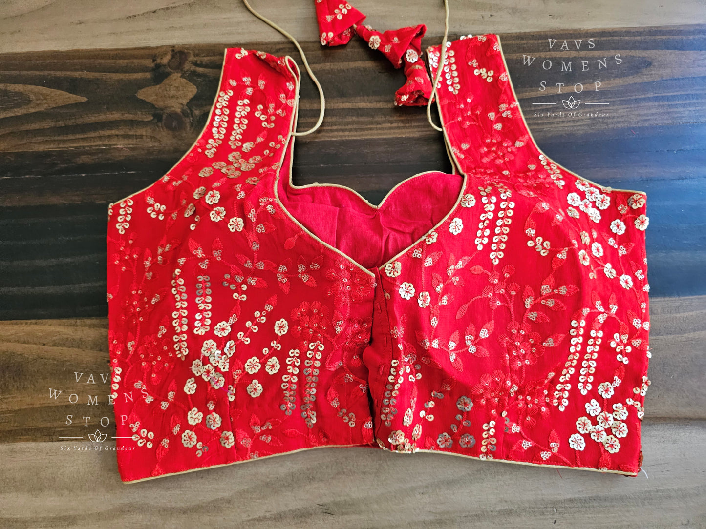 Red Sleeveless Sequins Designer Blouse