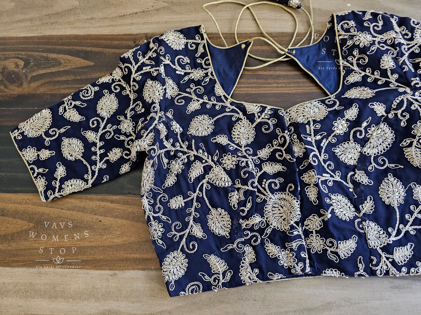 Navy Blue Heavy Machine Embroidery Designer Georgette Blouse