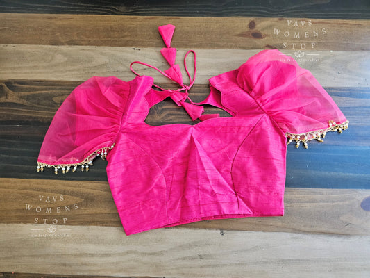 Plain Dupion Silk Pink Blouse