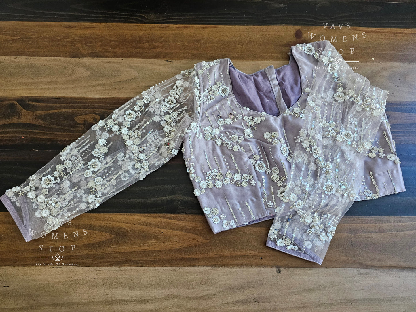 Lilac Shade Full Sleeves Designer Net Blouse