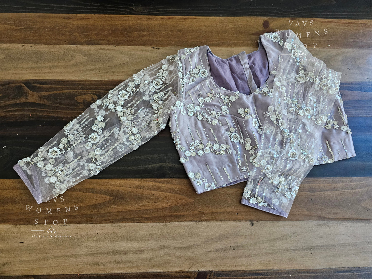 Lilac Shade Full Sleeves Designer Net Blouse