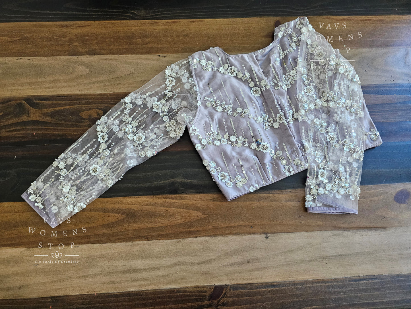 Lilac Shade Full Sleeves Designer Net Blouse