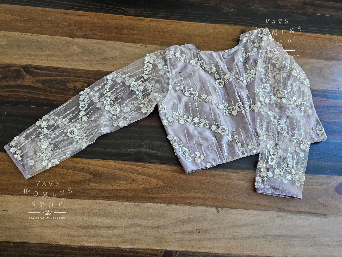 Lilac Shade Full Sleeves Designer Net Blouse