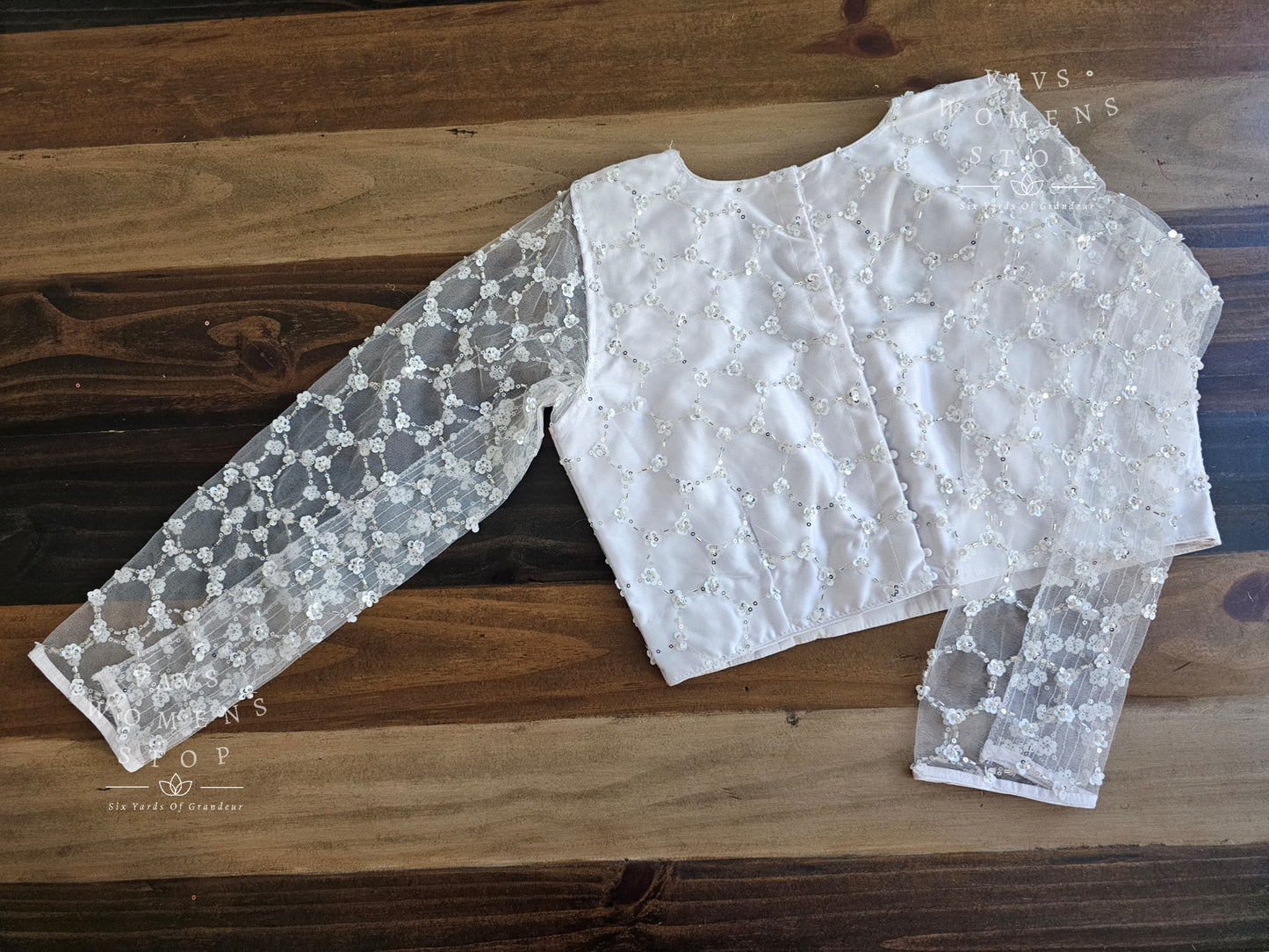 Full Sleeves Designer White Net Blouse