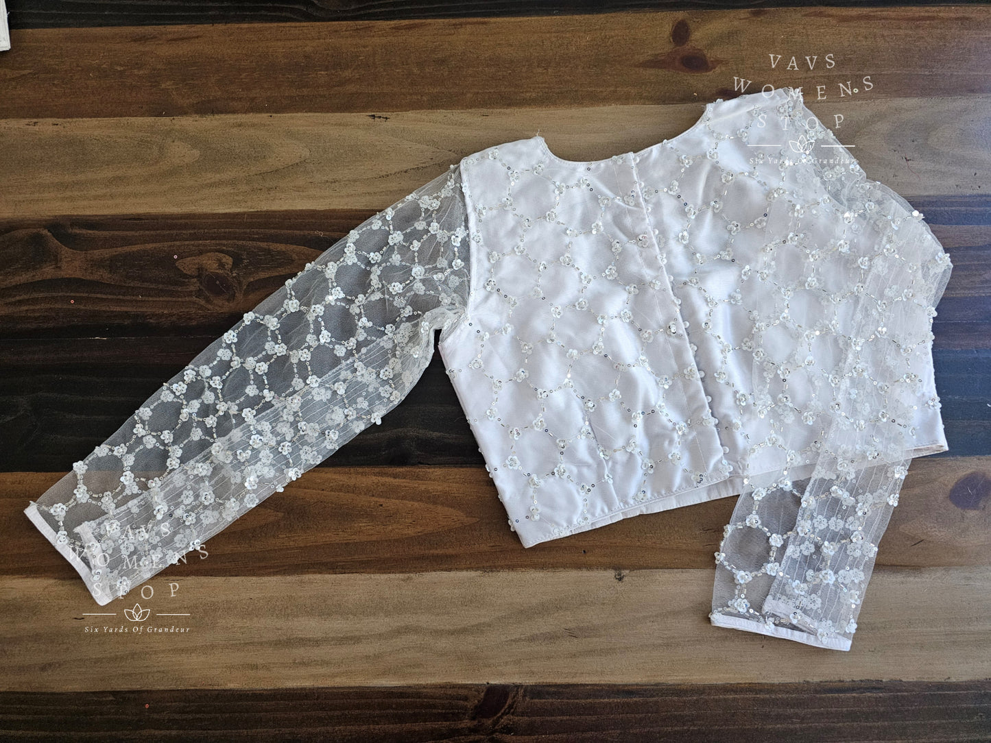 Full Sleeves Designer White Net Blouse