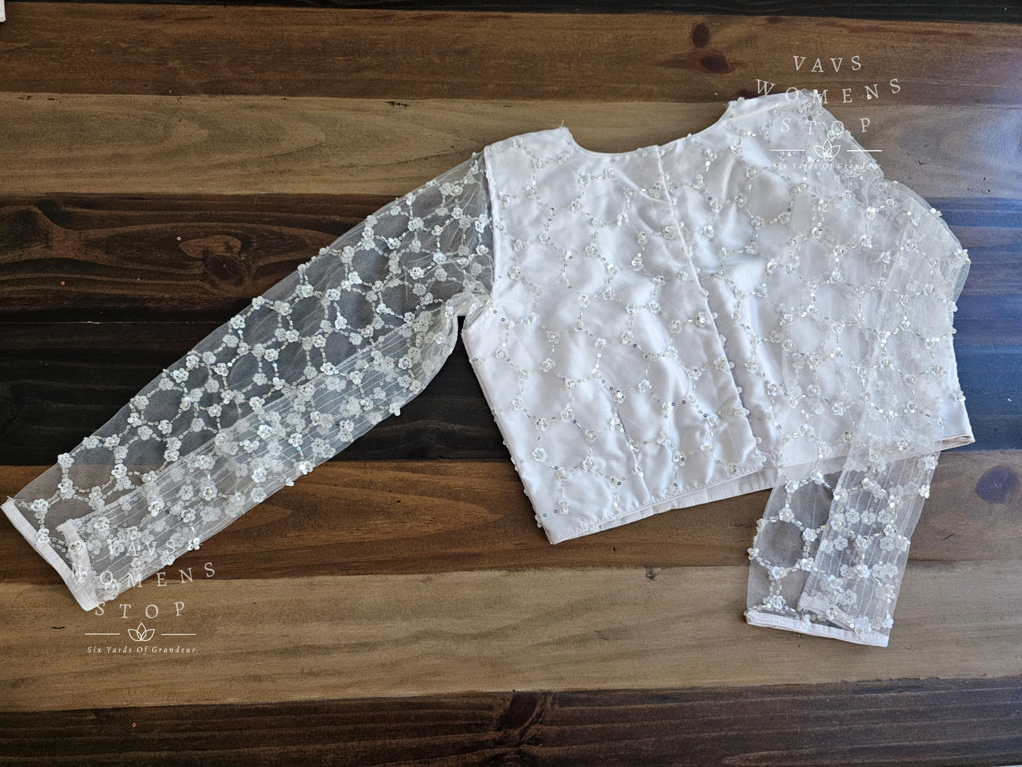 Full Sleeves Designer White Net Blouse